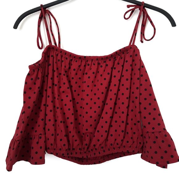 Forever 21 Wine/Black Polka Dot Off-Shoulder Top L - Picture 4 of 7